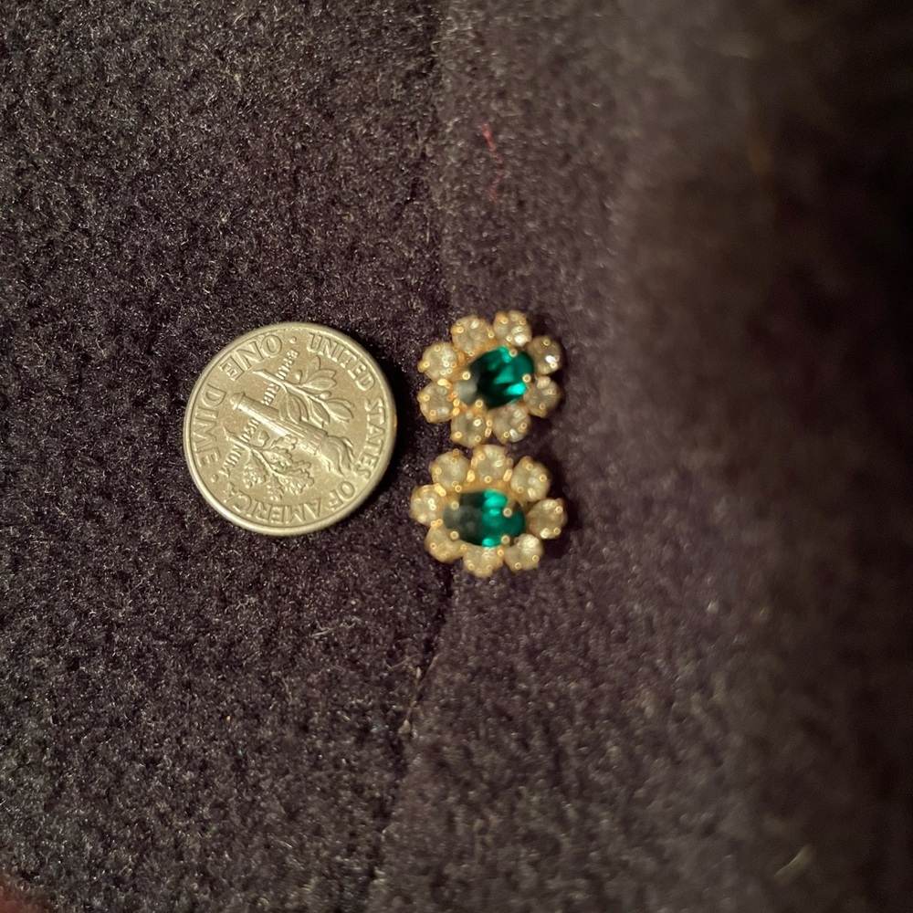 Costume Gold tone “Diamond and Emerald” Earrings - Picture 4 of 5